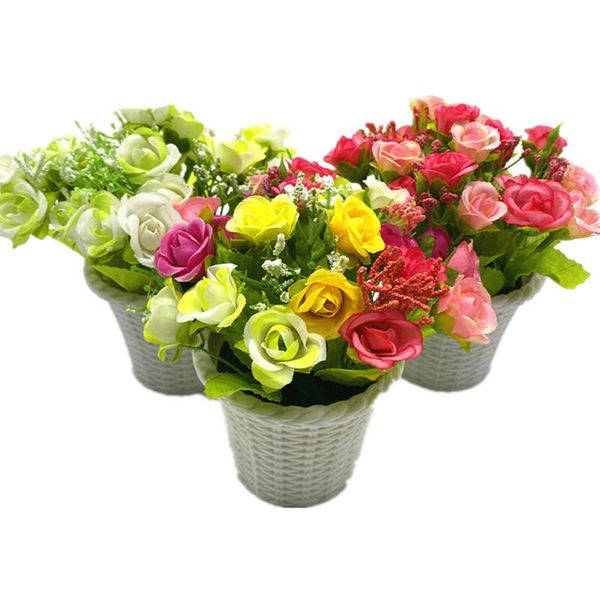 

set artificial simulation rose flower bonsai white potted ornaments for wedding party decoration decorative flowers & wreaths