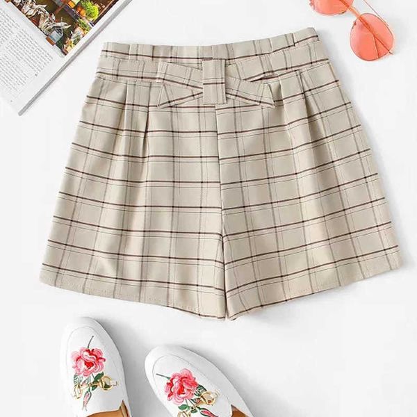 

shorts autumn and winter light color plaid casual women's, White;black