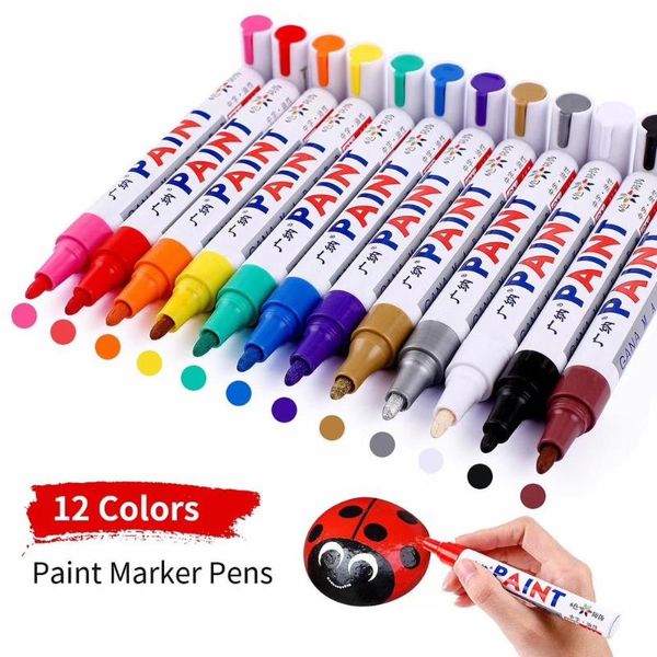 

gift sets 12pcs acrylic paint marker pens art metal waterproof highlighter wedding color graffiti paintbrush children drawing tools