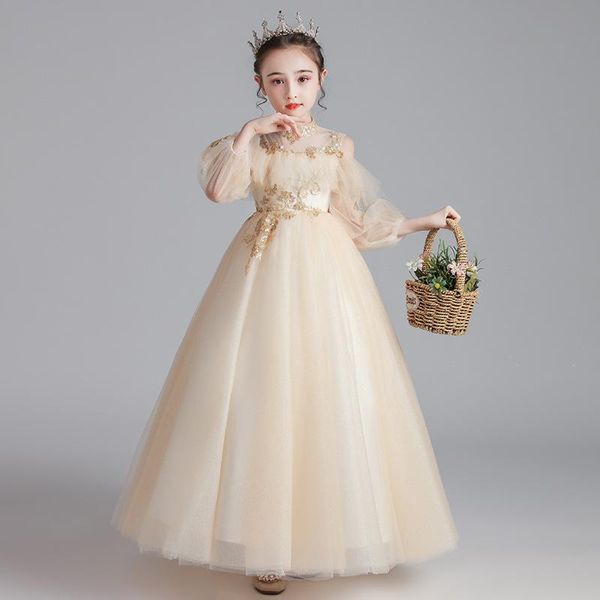 

ethnic clothing kids girls champagne exquisite sequins tulle dresses party long prom gowns for children, Red