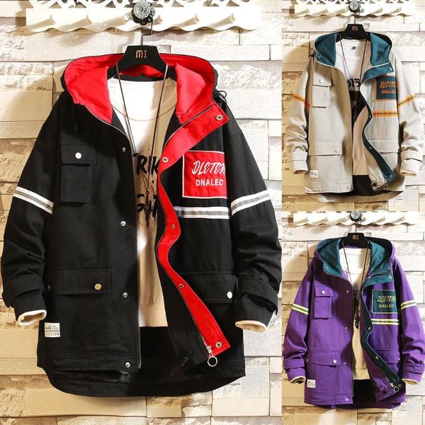 

men's autumn casual tide fashion patchwork hoodie zipper plus size jackets, Black;brown