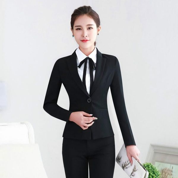 

women's suit autumn self-cultivation single buckle waist temperament professional wear trousers two-piece two piece pants, White