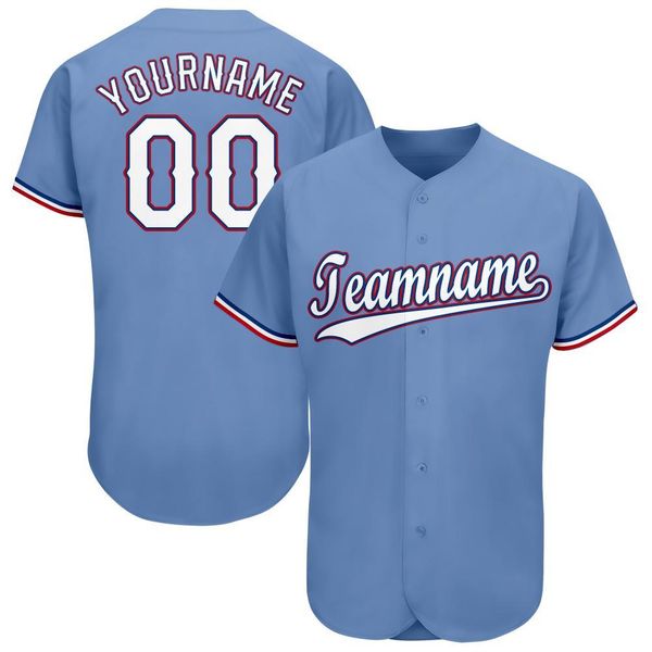 

custom light blue white-red baseball jersey, Blue;black