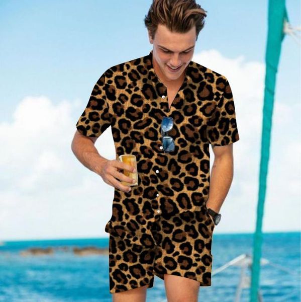 

men's casual shirts summer leopard print shirt short sleeve sports suit loose lapel 3d breathable fitness 2021, White;black