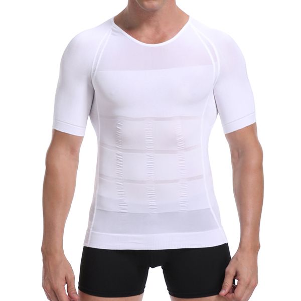 

men's slimming shaper male belly abdomen posture corrector t shirt compression body building chest muscle tummy control corset, Black;brown