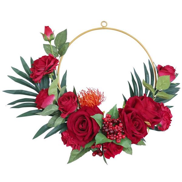 

decorative flowers & wreaths metal wreath ring garland wedding home artificial flower wall decoration red rose bouquet vintage galand farmho