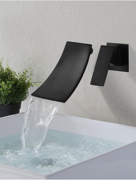 

bathroom sink faucets black / chrome wall mounted waterfall basin faucet and cold water single handle double control