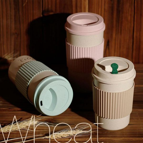 

mugs double-wall insulation eco-friendly wheat fiber straw coffee cup travel mug leakproof gift