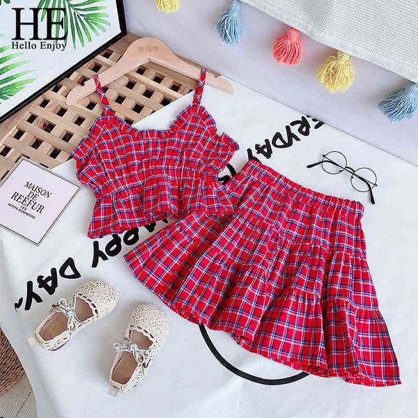

jumpsuits baby girls' summer clothes children's sling plaid + pleated skirt casual two-piece suit clothing tywq, Blue