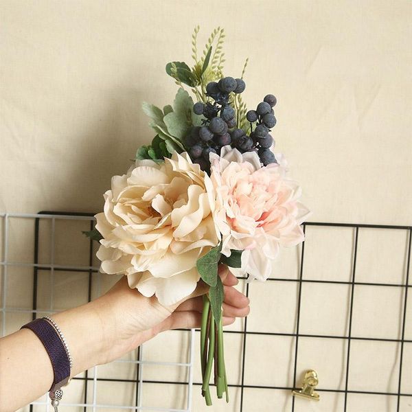 

decorative flowers & wreaths dahlia berry bouquet artificial for home room decoration wedding holding flower road guide fake