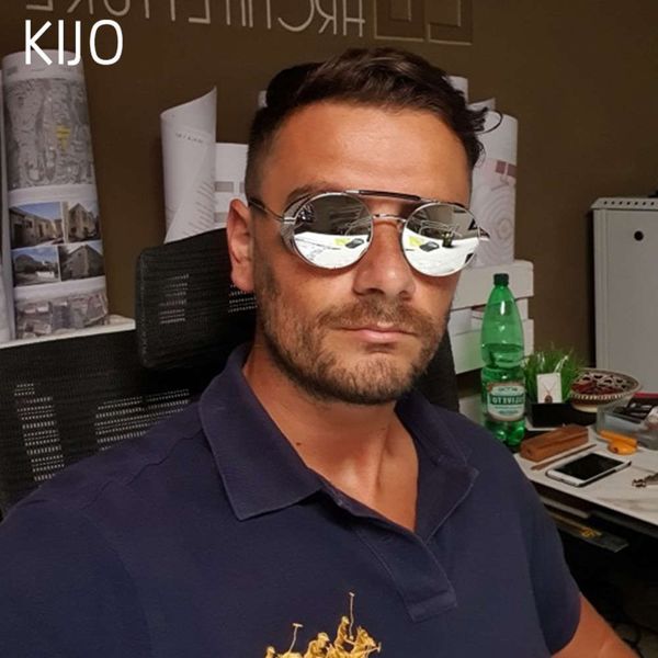 

kijo retro round metals sunglasses steampunk men women brand designer glass oculos the sun shades uv protection, Black