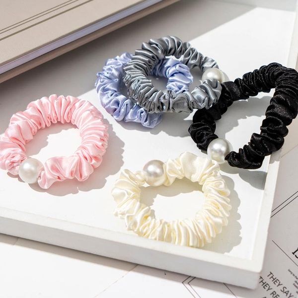 

hair accessories 5pcs pearl head rope macaron color female ins large intestine ring simple rubber band high elasticity random