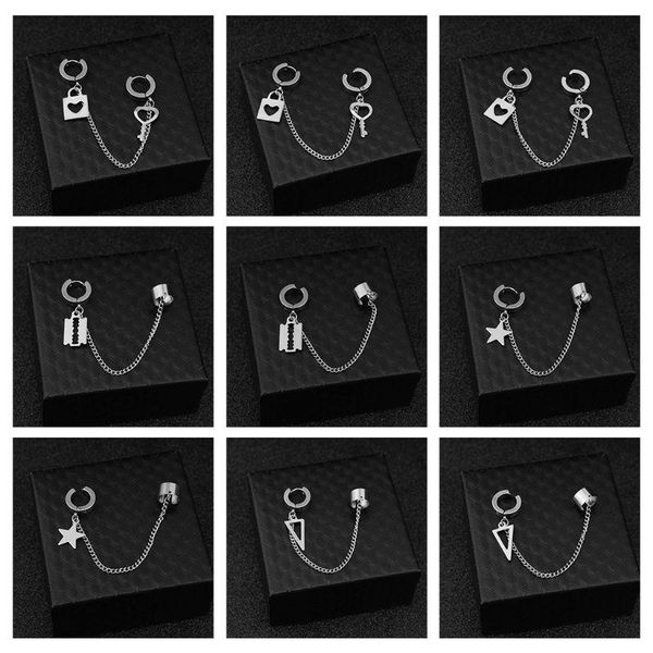 

dangle & chandelier men women earring fashion stainless steel ear chain key lock blade pendant couples ears clip jewelry gifts 32cf, Silver