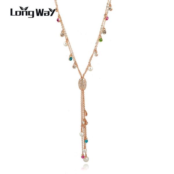 

longway multicolor pendant tassel necklace women simulated pearl crystal gold color long bijoux sne160128 necklaces, Silver