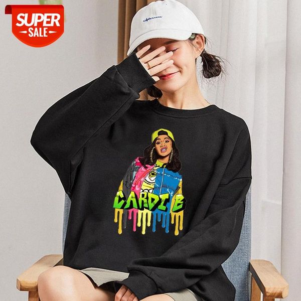 

rap cardi b diÂ·b printed fleece sweatshirt black round neck pullover #4p3q