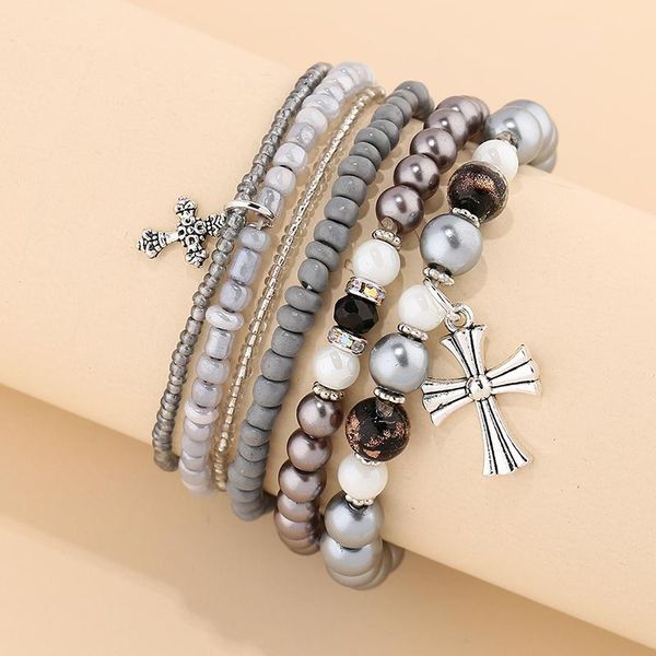 

charm bracelets bohemian multilayer colorful beads bangles for women jewelry boho cross ethnic wrap pulseras set female gift, Golden;silver