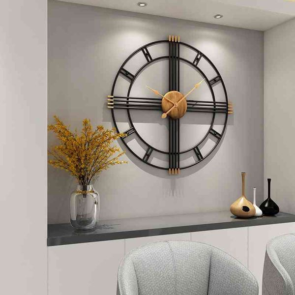 80cm simples relógio de parede europeu estilo de estar de ferro forjado relógios criativos moda mudo home moderno relógio decorativo 210401