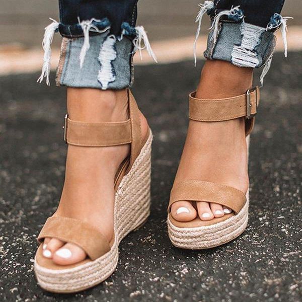 

drop summer high wedges heel sandals fashion open toe platform elevator women shoes plus size pumps 2021, Black