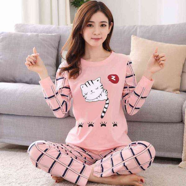 

autumn winter 2pieces pyjamas set women sleepwear lovely home suits round neck girls teacup sleepwearlong sleeve pajamas 211109, Black;red