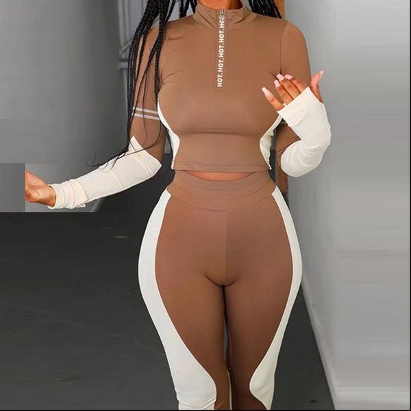 

casual gym set two piece womens tracksuits long sleeve and high waist belly control sport color zipper design tracksuit, Gray