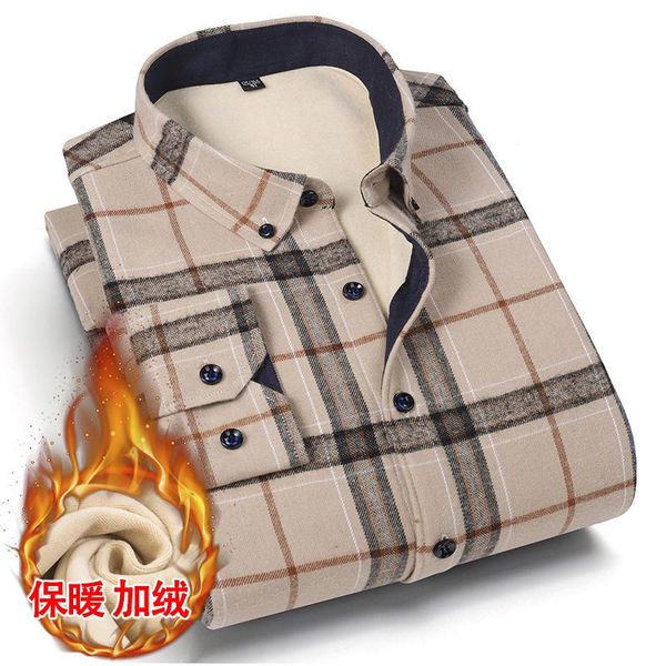 

men's casual shirts shirt dress comfortable 2021 winter warm plus velvet thickening fashion print plaid long sleeve, White;black