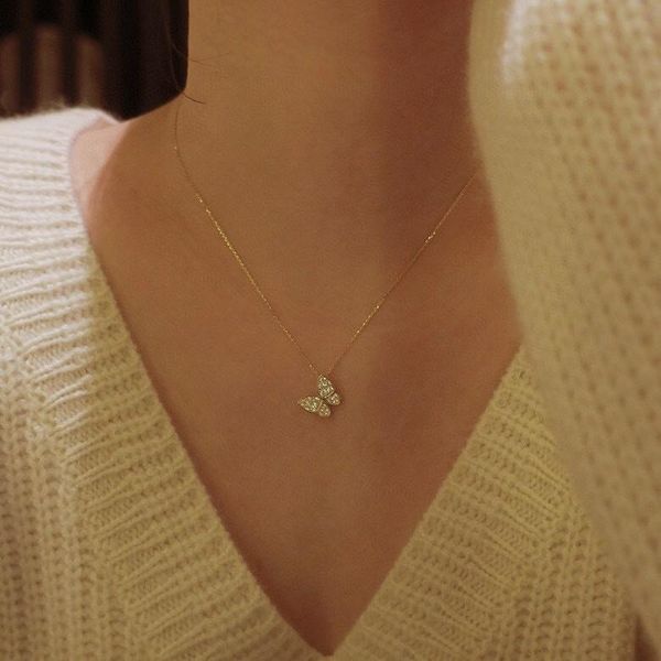 

pendant necklaces royabelle butterfly for women teen girls - tiny gold plated cubic zirconia necklace, Silver