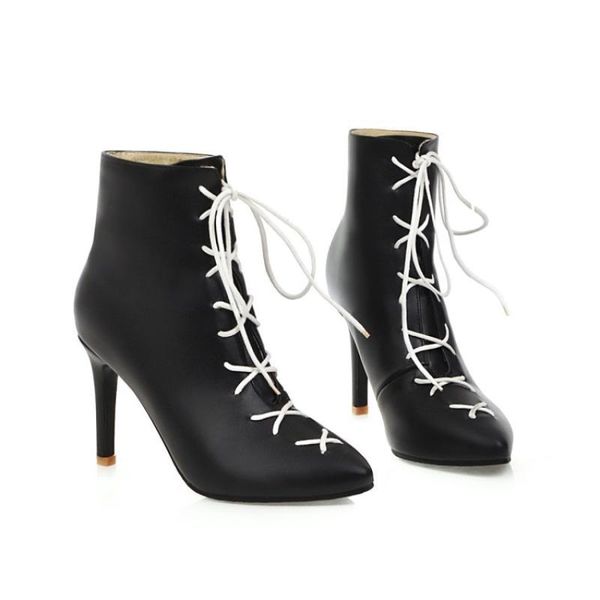 

boots cresfimix women sweet pointed toe pu leather stylish ankle heel lady cool yellow winter b6613, Black