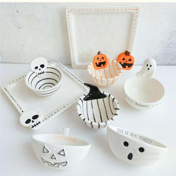 

bowls halloween cutlery set pumpkin plate bowl little ghost party elf