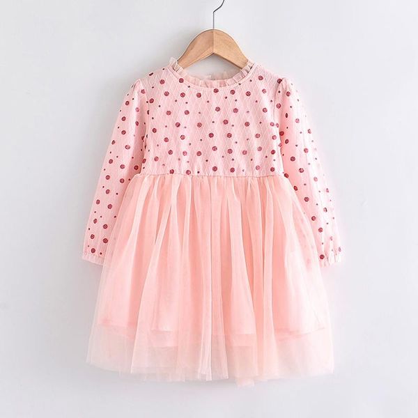 

girl's dresses menoea girls mesh 2021 polka dot dress elegant kids girl patchwork long sleeve princess outfits sweet costumes, Red;yellow