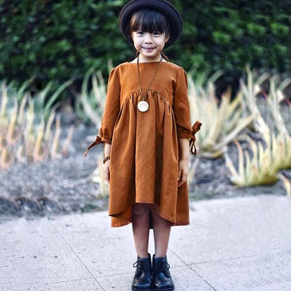 

girl's dresses summer girls toddler baby three quarter sleeve solid bow dress clothes f326, Red;yellow