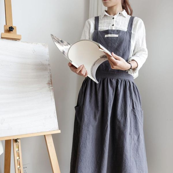 

aprons nordic women lady kitchen apron cotton linen gardening coffee shops restaurant with pockets for cooking baking