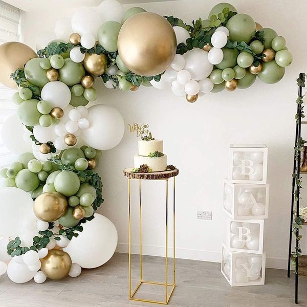 

151pcs avocado green white balloons garland arch kit olive green chorme gold latex globos birthday navidad party decor wedding