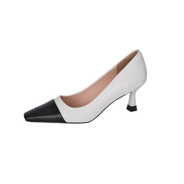 

dress shoes 2021 spring autumn fashion women's cowhide fabric comfortable inner 6.5cm heel color matching women, Black