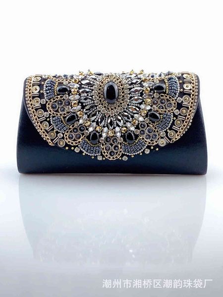 

retro beaded women's clutch bag black pu leather envelope bag chain shoulder bag for wedding party clutch purse zd1772