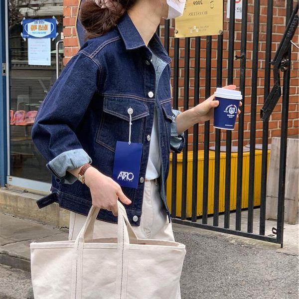 

women's jackets korean dongdamen style in spring 2021: casual, loose and slim jacket, denim female, Black;brown