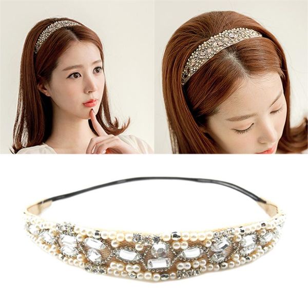 

hair clips & barrettes beads measle headdress crystal rhinestone handmade elastic headband fashion women manual club headwrap accessories, Golden;silver
