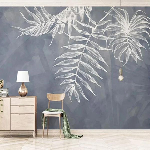 

custom mural self adhesive wallpaper modern 3d navy blue north european style leaf painting living room tv sofa bedding wallpapers