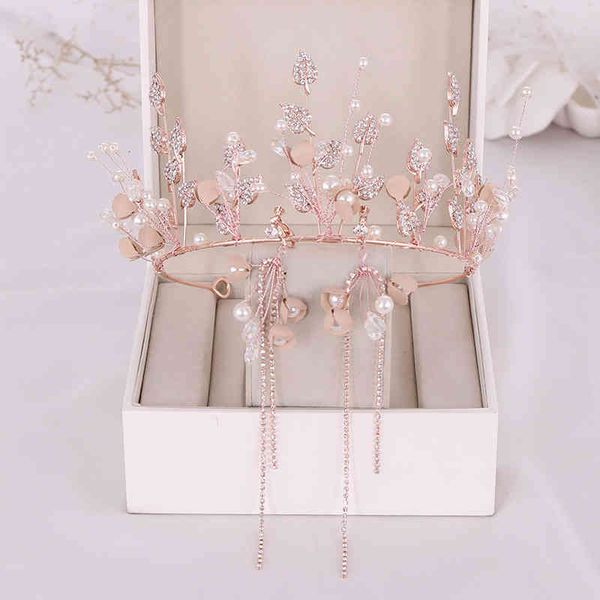 

wedding hair jewelry accessories luxury pearl diamond crown earring set 2021 bride's head band, Slivery;golden