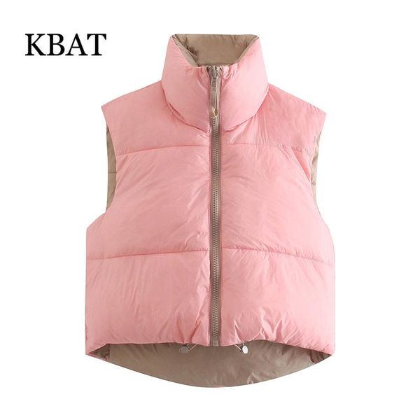 

women's vests kbat winter double-sided stand collar cropped women elegant solid zipper sleeveless coats high waisted outerwear, Black;white