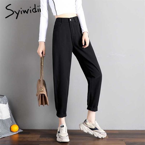 Syiwidii Hohe Taille Jeans für Frauen Denim Hosen Street Style Vintage Streetwear Elastische Taille Schwarze Jeans Korean Fashion Mom 211112