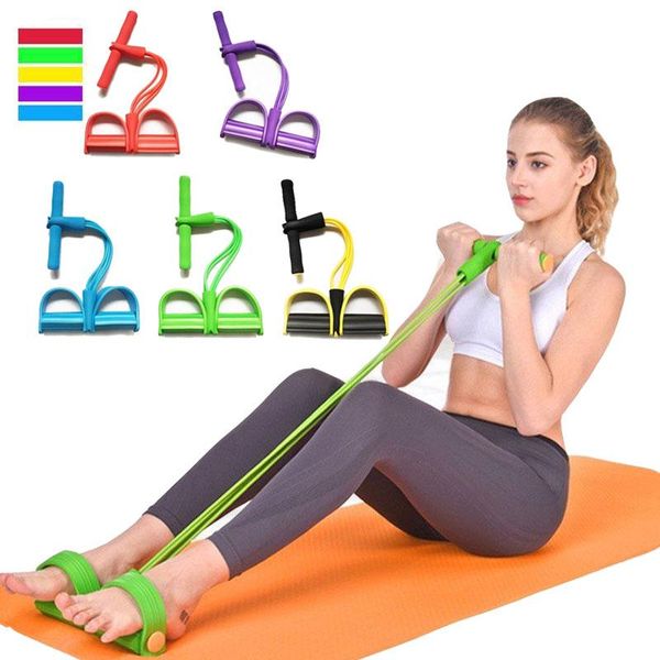 

resistance bands 4 tube latex pedal exerciser foot body slim yoga elastic pull rope gym fitness equipment pilates workout