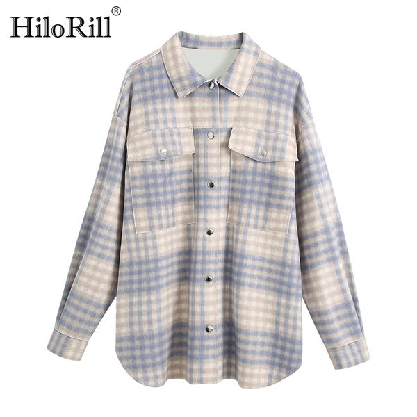 

women plaid blouse batwing long sleeve casual pocket shirt female turn down collar loose office wear tunic outwear 210508, White