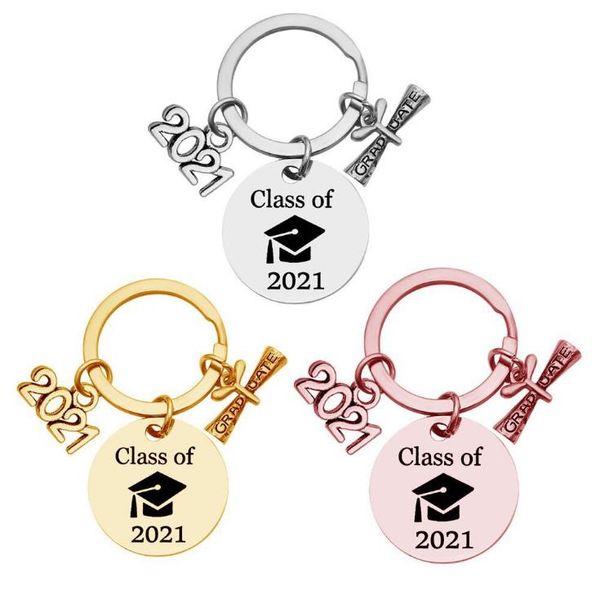 Party presentes 2021 keychain de aço inoxidável classe pendente de fivela de temporada de graduação mais rolagem abertura cerimônia chaveiro anel 30mm sn5376