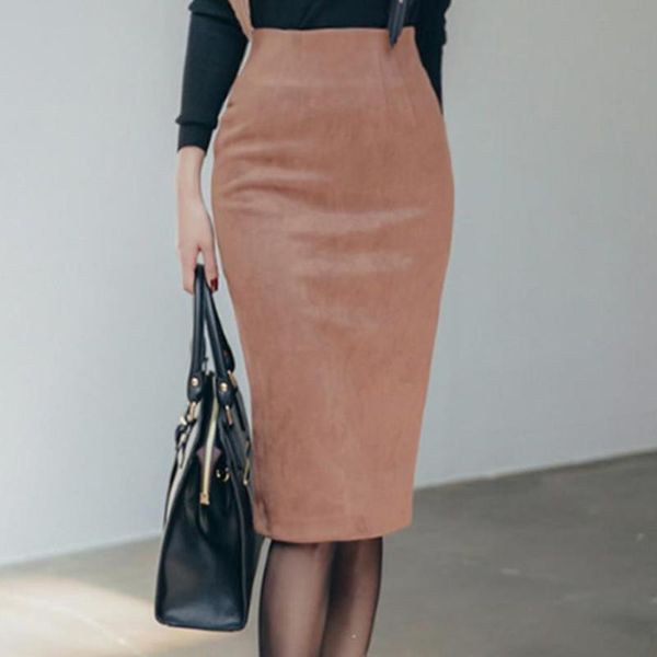 

skirts suede high waist ol long pencil women skirt plus size, Black