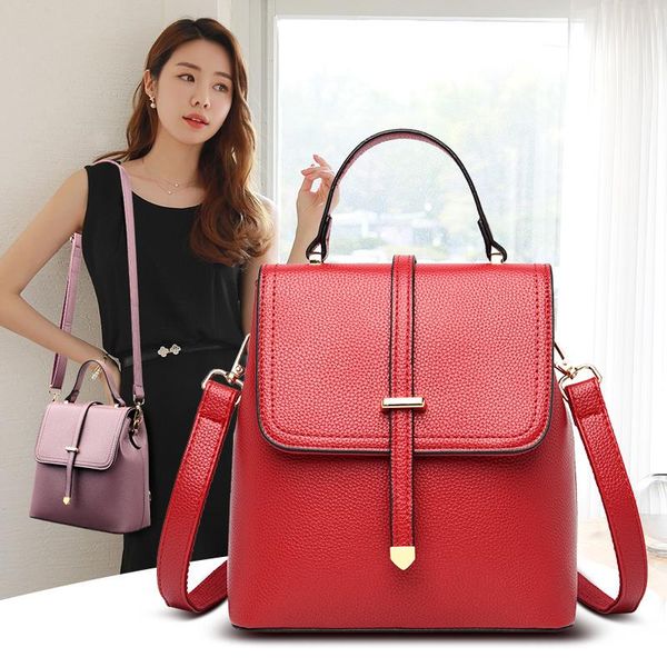 

small casual women's backpack 2021 trend pu leather backpacks multifunction backbag female solid color style