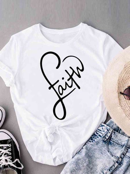 

love clothing t-shirts clothes 90s faith trend fashion casual ladies women print short sleeve summer t female graphic tee, White