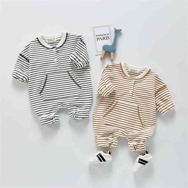 

spring summer new boys cotton overalls and jumpsuits baby long sleeve girl clothes newborn o-neck bodysuit 0-3 years old 210413, Blue