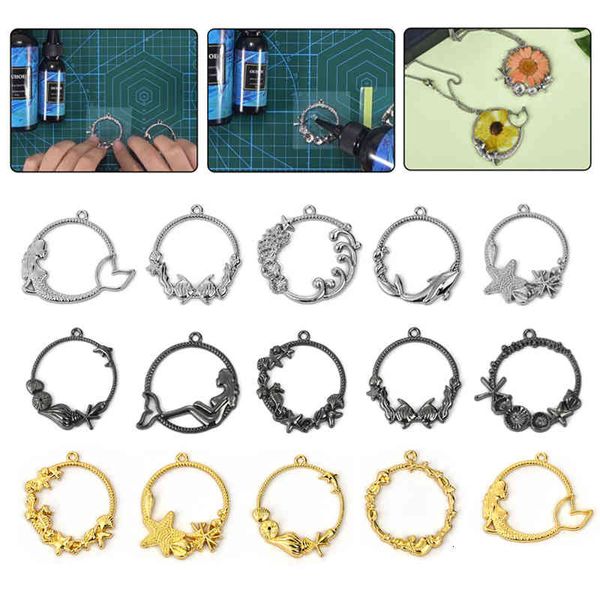 

keychains 10pcs open bezel blank frame ocean pendants setting alloy round charm for necklace keychain diy resin jewelry making, Silver