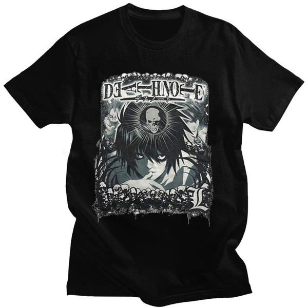

men's t-shirts classic anime death note tshirt for men short sleeved print lawliet tee shirt pure cotton mystery manga t-shirt clothes, White;black