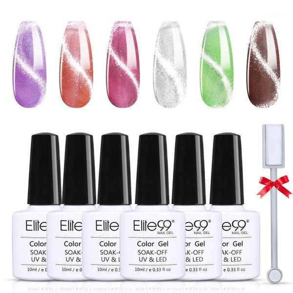 

elite99 6pcs/set platinum cat's eye gel polish varnishes kits hybrid nails for manicure 10ml crystal ice cat enamel nail set1